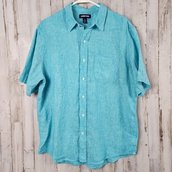 Lands' End Button Down Casual Shirt Teal Size Medium - Picture 1 of 10